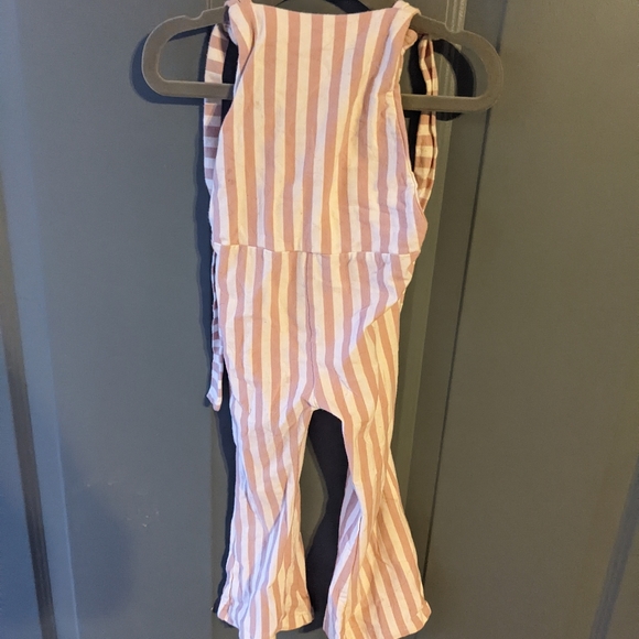 Striped Bell-Bottom Jumpsuit Romper Overalls Pants - Picture 3 of 3